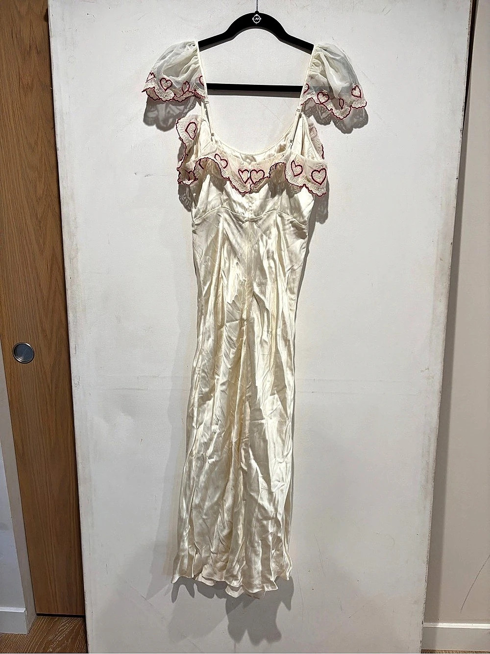 $389 NWT For Love & Lemons Amor Midi Slip Dress in Cream & Red Sz Large - Picture 11 of 15